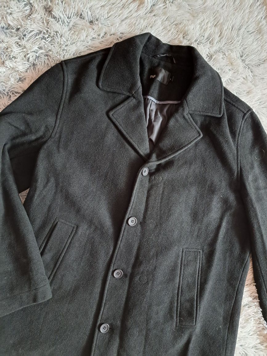 Wełniana kurtka płaszcz męski czarny elegancki L F&F