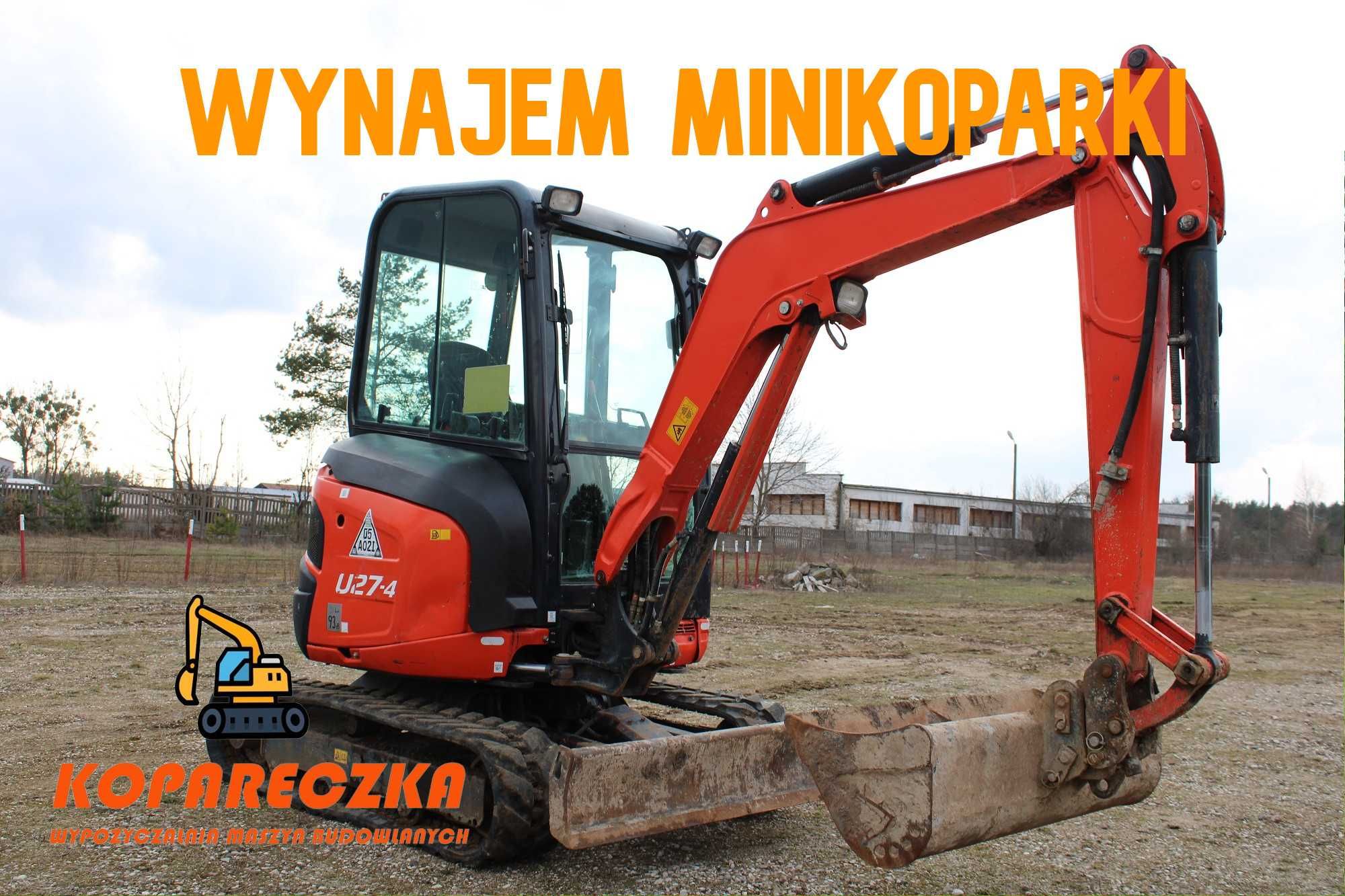 Wynajem minikoparki 1.6T - 3T wypożyczalnia koparki bez operatora