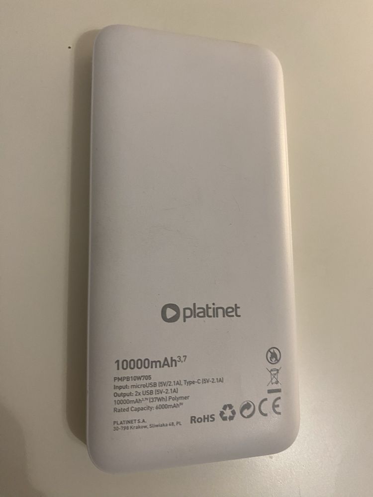 Powerbank 10000 mAh MicroUSB, Type-C Biały