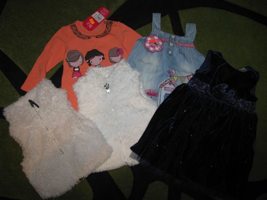 Paczka ciuszków rozm 80 nowe i używane, sukienka, kamizelki, futerko