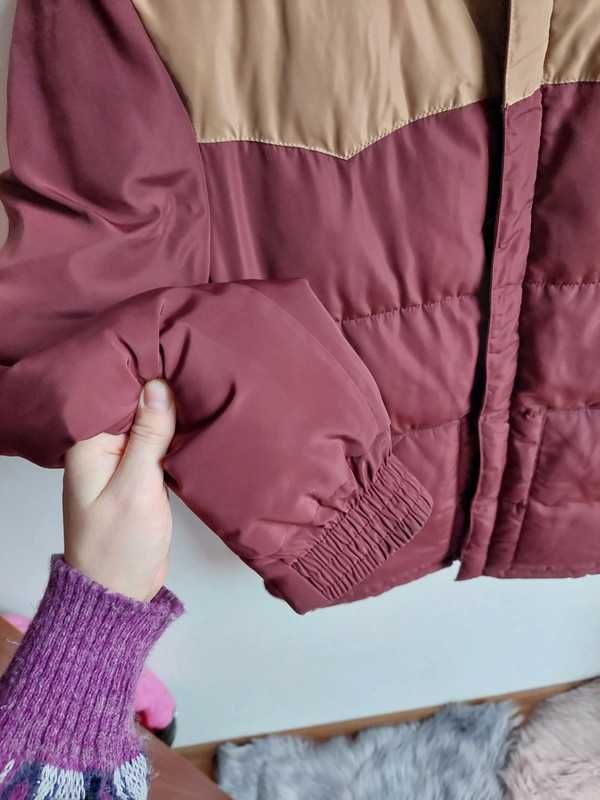 Wrangler kurtka zimowa długa pikowana burgundowa brązowa 36 S