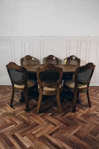 Овальний стіл з темного дубу + 6 крісел