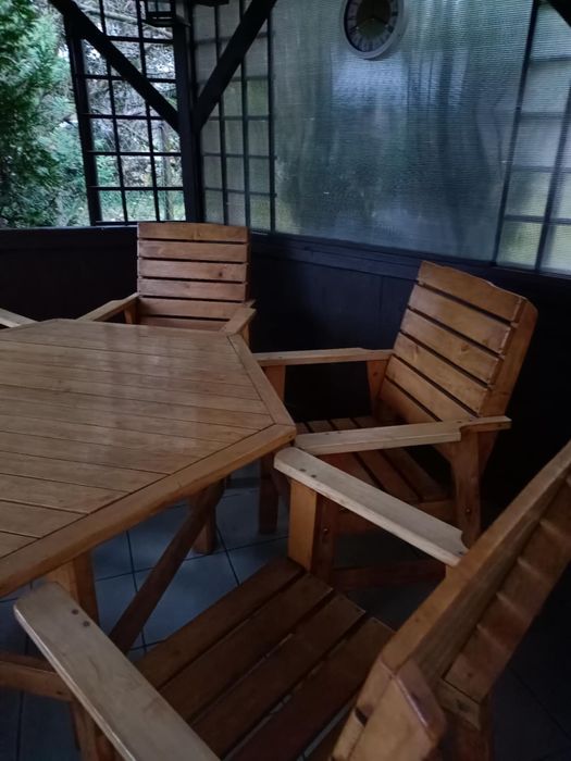 Komplet mebli ogrodowych- ręcznie robione, drewno olcha