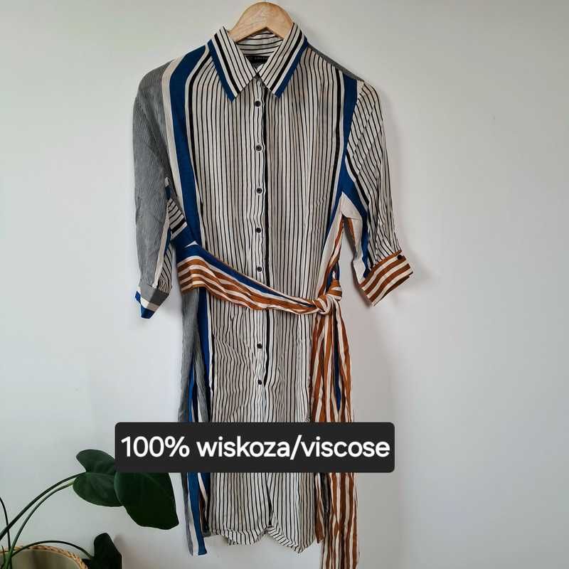 Długa sukienka maxi szmizjerka z wiskozy Zara Basic boho etno 38 M