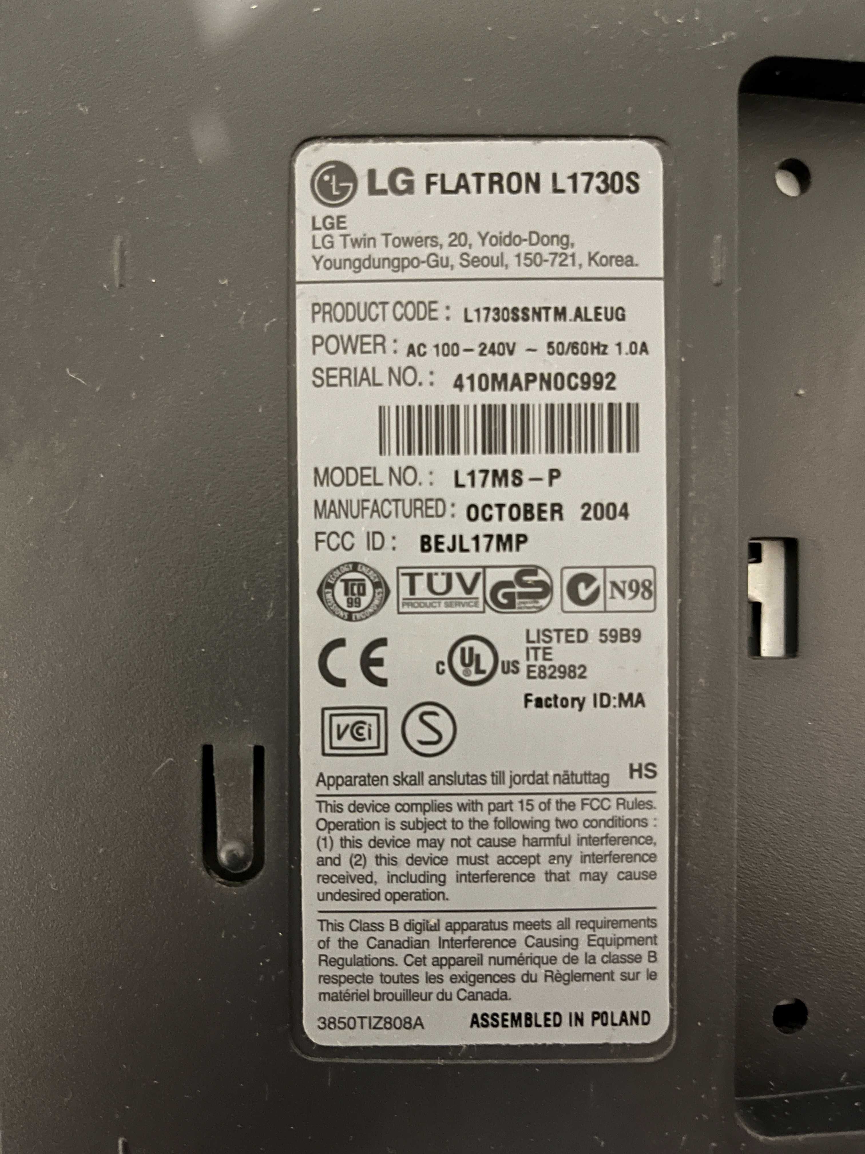 Monitor LG FLATRON L1730S