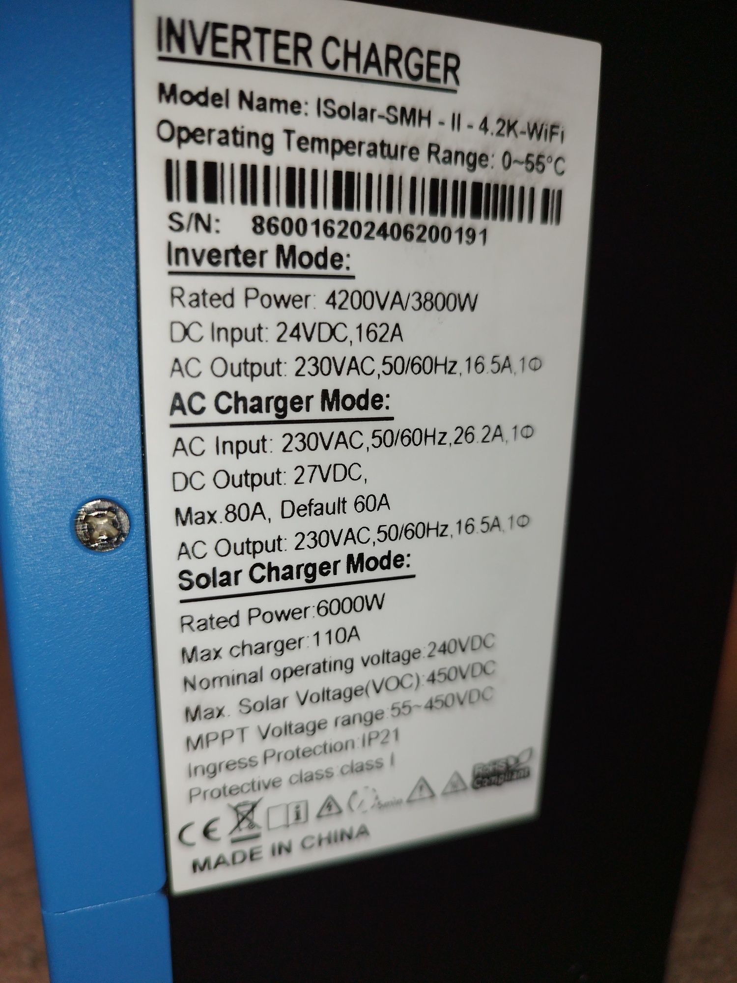 Гібридний сонячний інвертор EASUN POWER 4.2kW 24V WIFI ISolar SMH-II-4