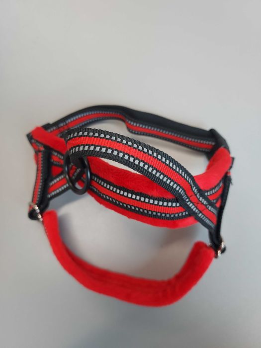 Szelki i smycz odblaskowa dla psa kota S czerwone miękkie dł. 147cm
