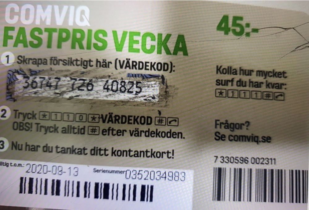 Comviq doladowanie 45 SEK Price plan fastpris bez limitu na 7 dni w EU