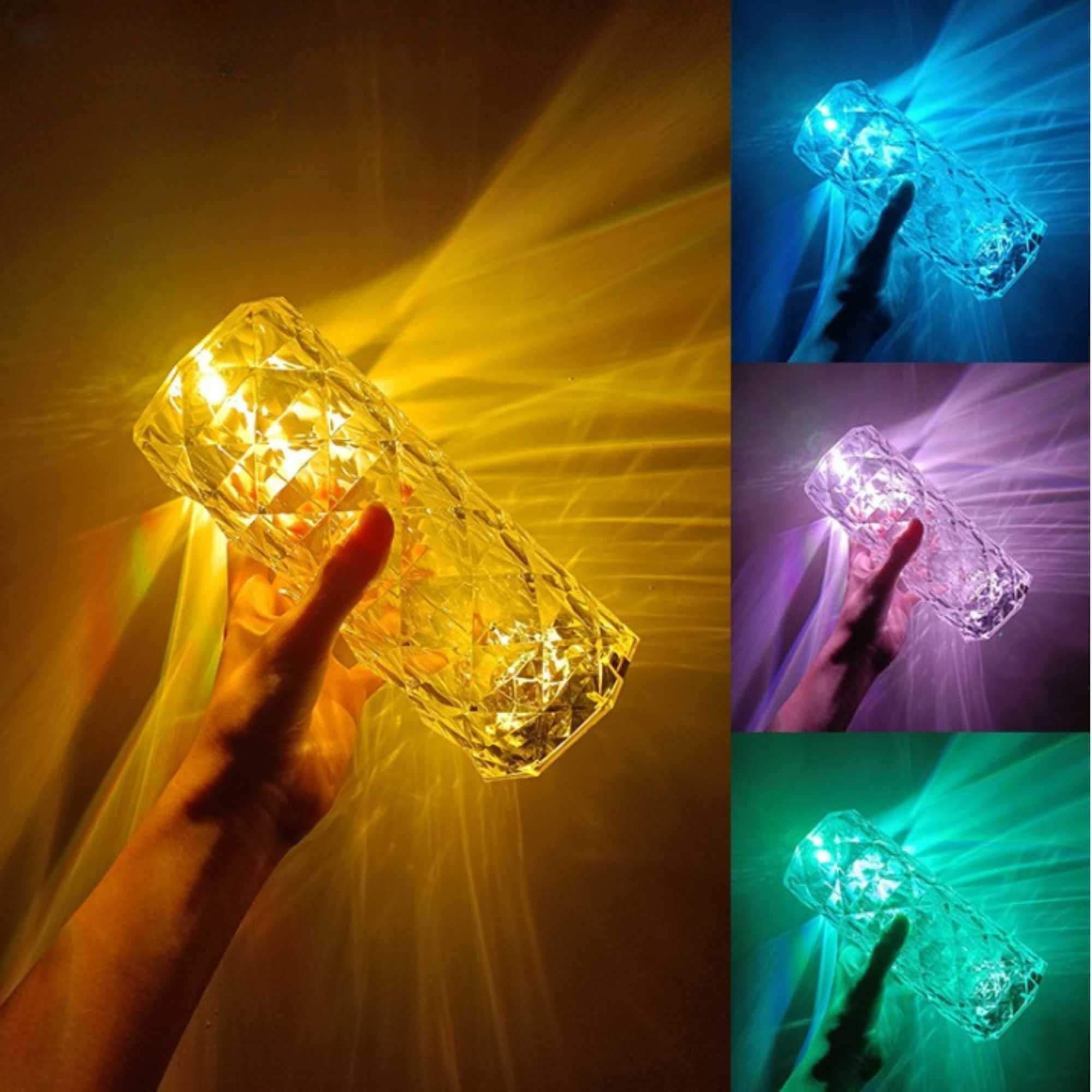 Kryształowa Lampka Nocna DIAMENTOWA Róża Lampa LED Dotykowa + PILOT
