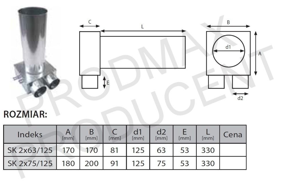 SKRZYNKA ROZPRĘŻNA 2x75/125 Wentylacja Rekuperacja PRODUCENT