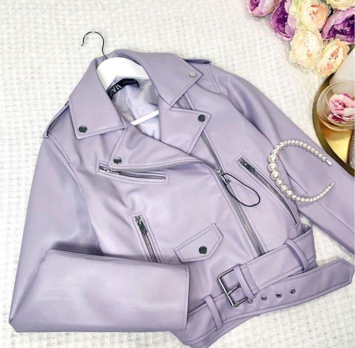 Куртка кохуса шкірянка еко шкіра лавандова фіолетова бузкова zara