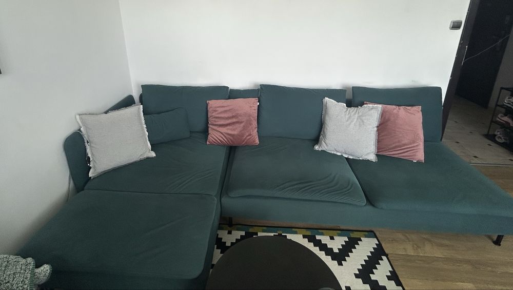 sofa 4 osobowa z szezlongiem, po renowacji tapicerskiej