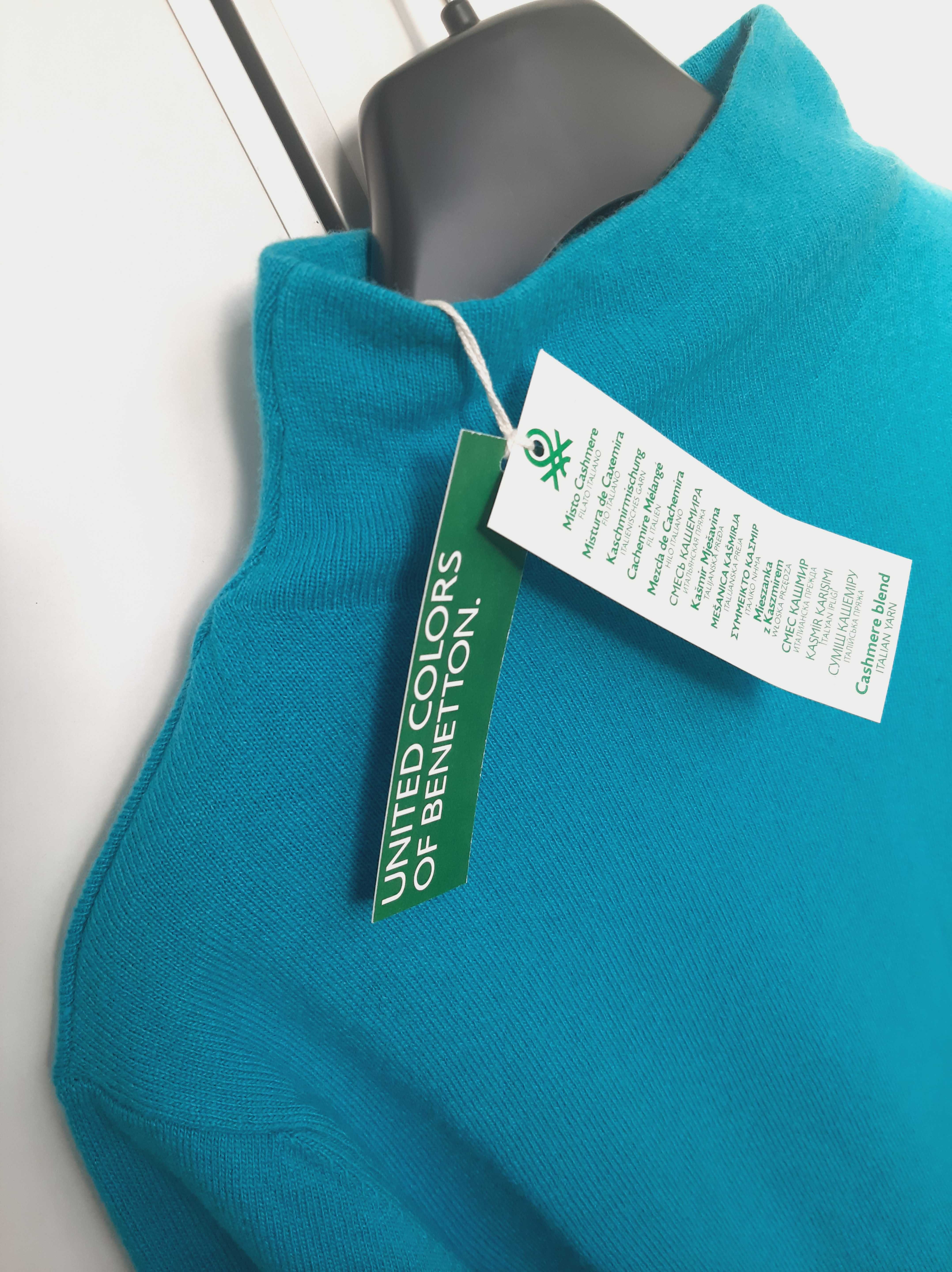 Benetton Nowy sweter z kaszmirem turkusowy M