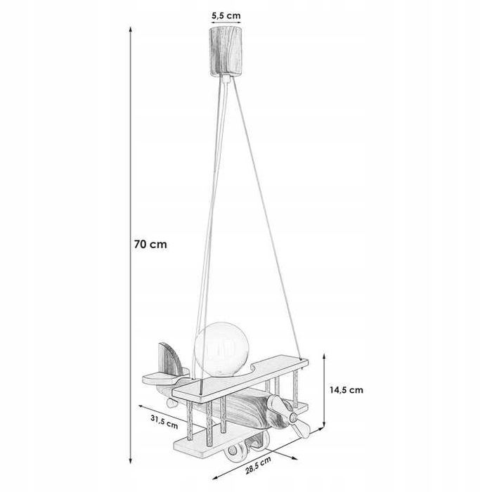 Lampa do pokoju dziecka hellux samolot drewniany e27