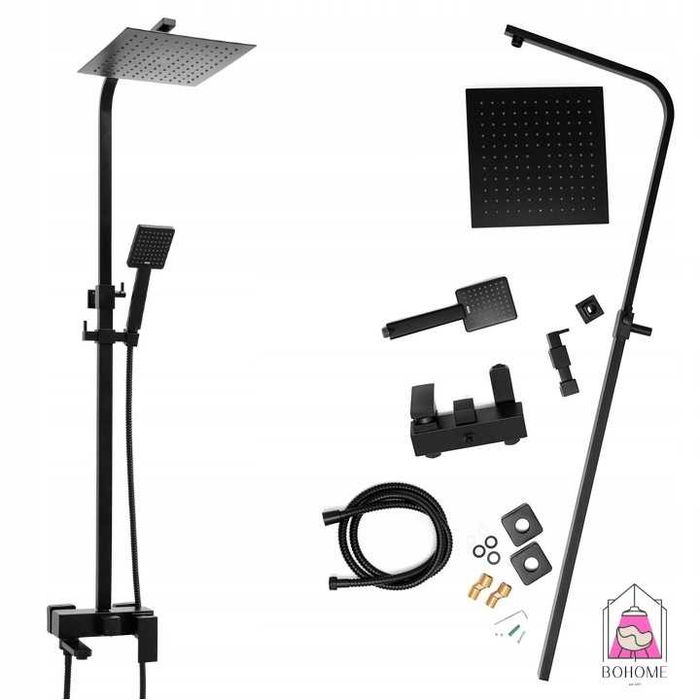 NOWY Zestaw Prysznicowy Czarny LOFT 3w1 Deszczownica Wylewka Kolumna