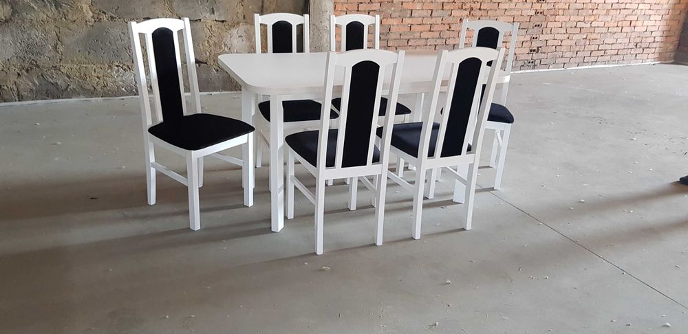 NOWE: Stół 80x140/180 + 6 krzeseł, biały+czarny , dostawa cała PL