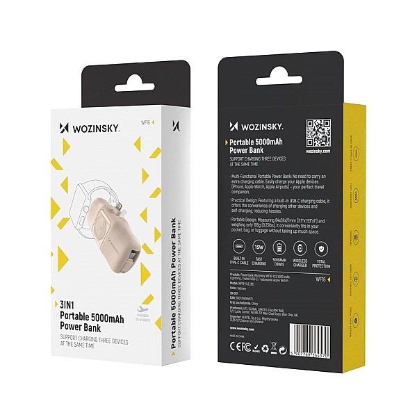 Mini powerbank Wozinsky WF16-YLS 5000mAh 15W Lightning z wbudowanym ka