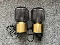 2 lampki nocne stołowe Ikea solklint złoty, szare szkło 28 cm