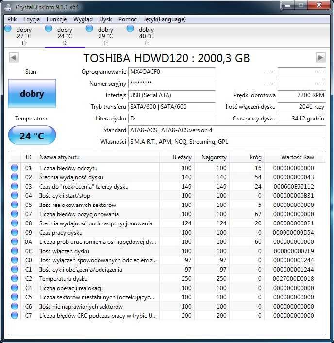 Dysk 2TB Toshiba HDWD120 SATA III 3,5" 7200 PRM