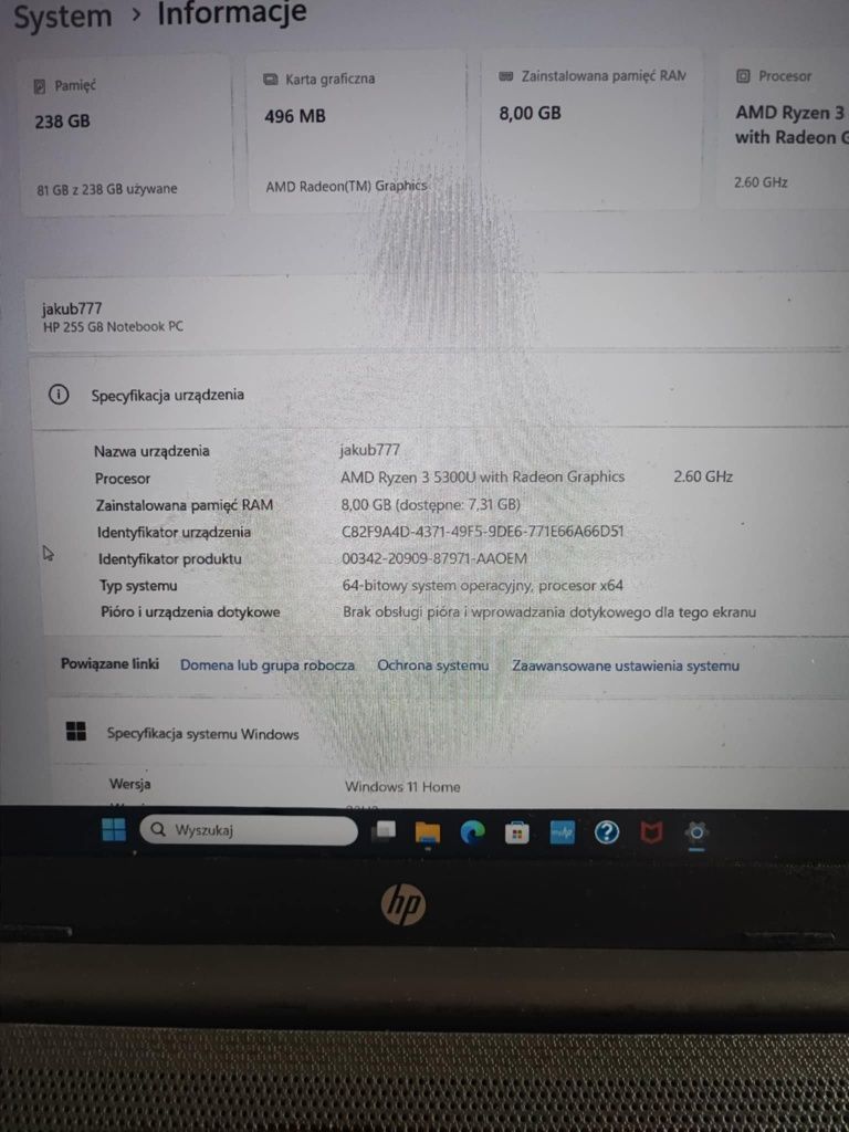 Notebook hp255g8