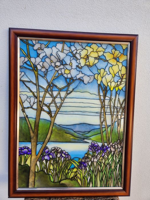 Quadro com vitral paisagem