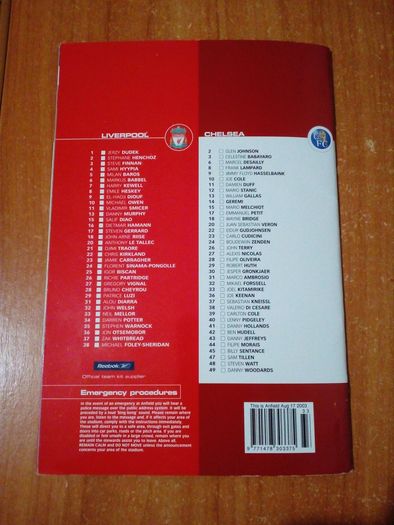 Программа матча Ливерпуль - Челси. 17.08.2003г.