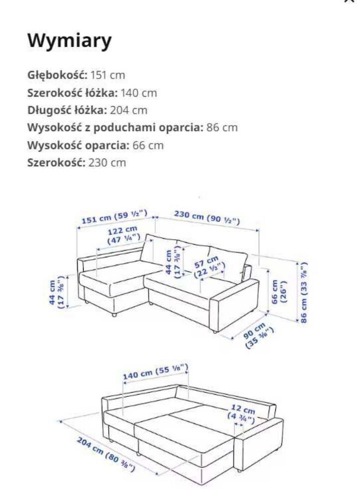 Narożnik ikea z funkcją spania