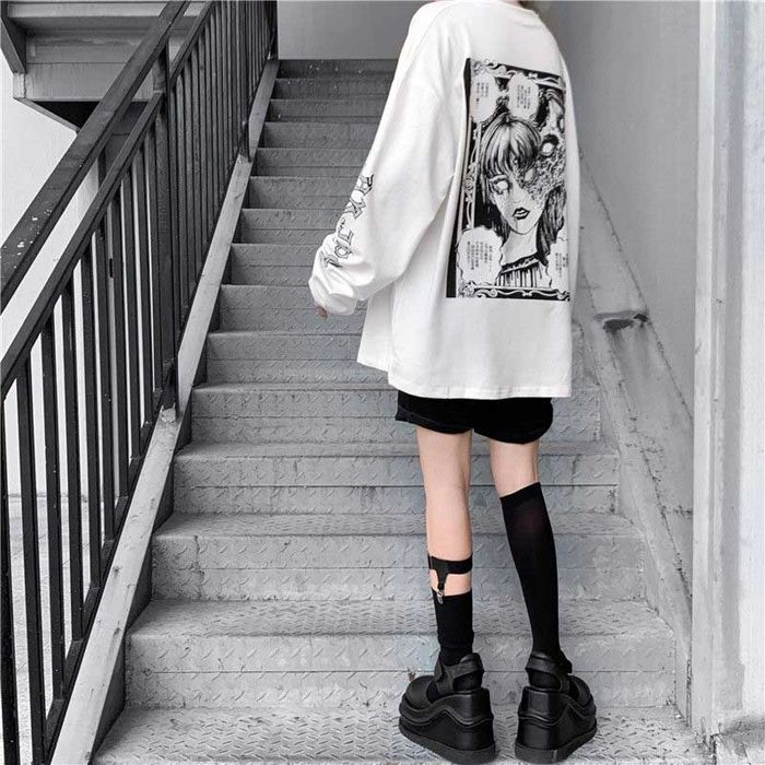 Oversize’owa koszulka anime manga HORROR Harajuku Hikigawa - L