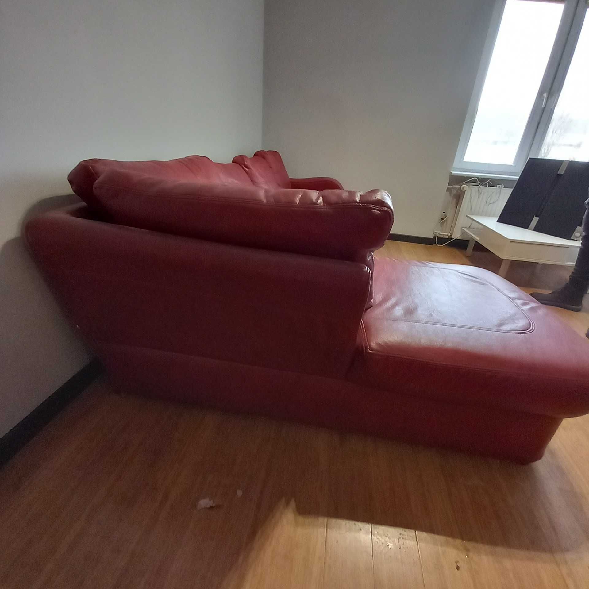 Wygodna czerwona kanapa skóra naturalna + fotele