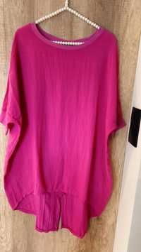 Różowa tunika włoska Plus size luźna bawełna