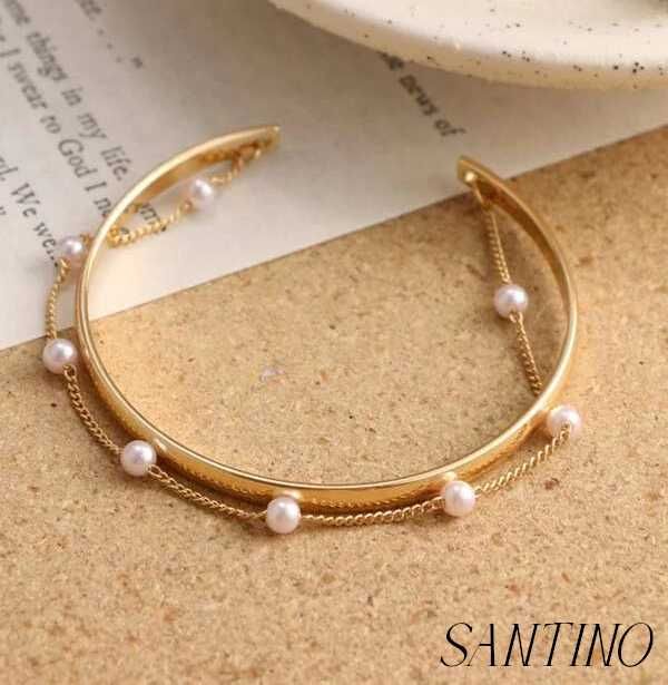 Piękna złota damska bransoletka perły SANTINO