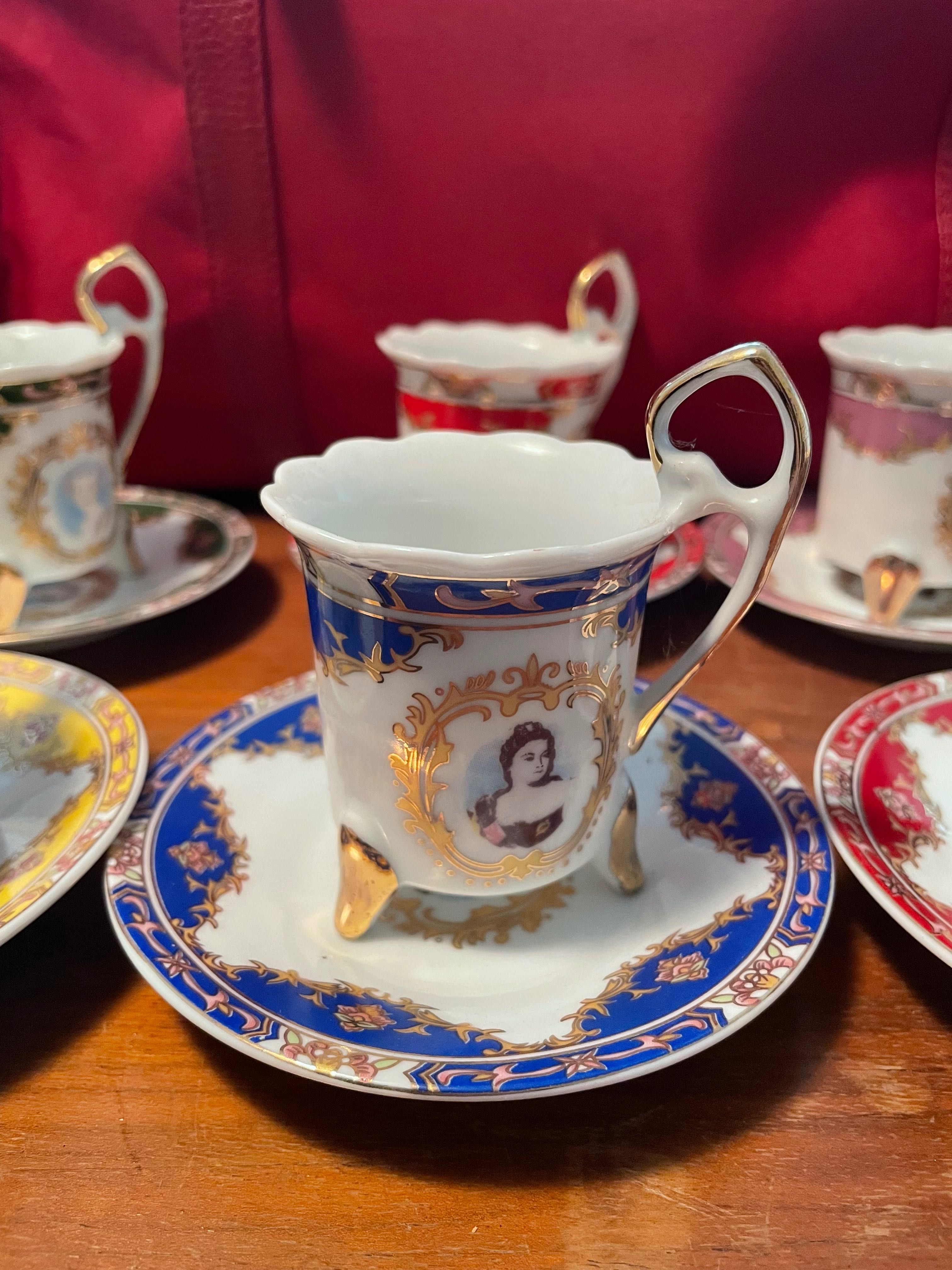 Zestaw filiżanek do espresso 6 sztuk z podstawkami. Retro. Kolekcja