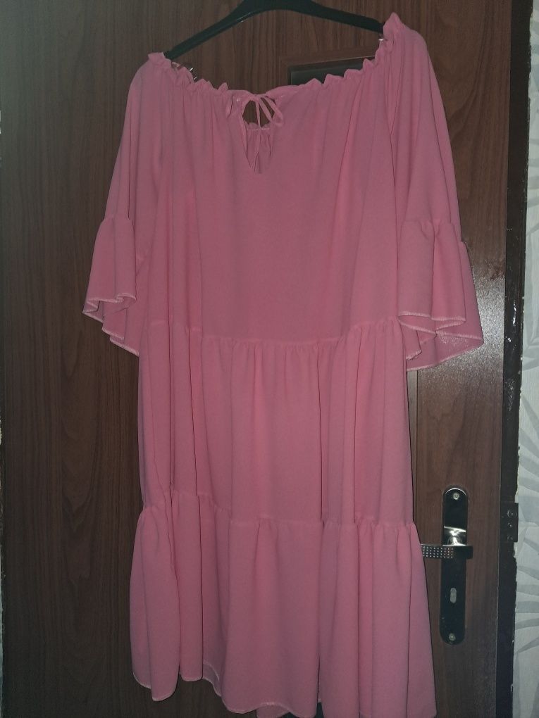 Sukienka letnia hiszpanka oversize różowa xxl,xxxl