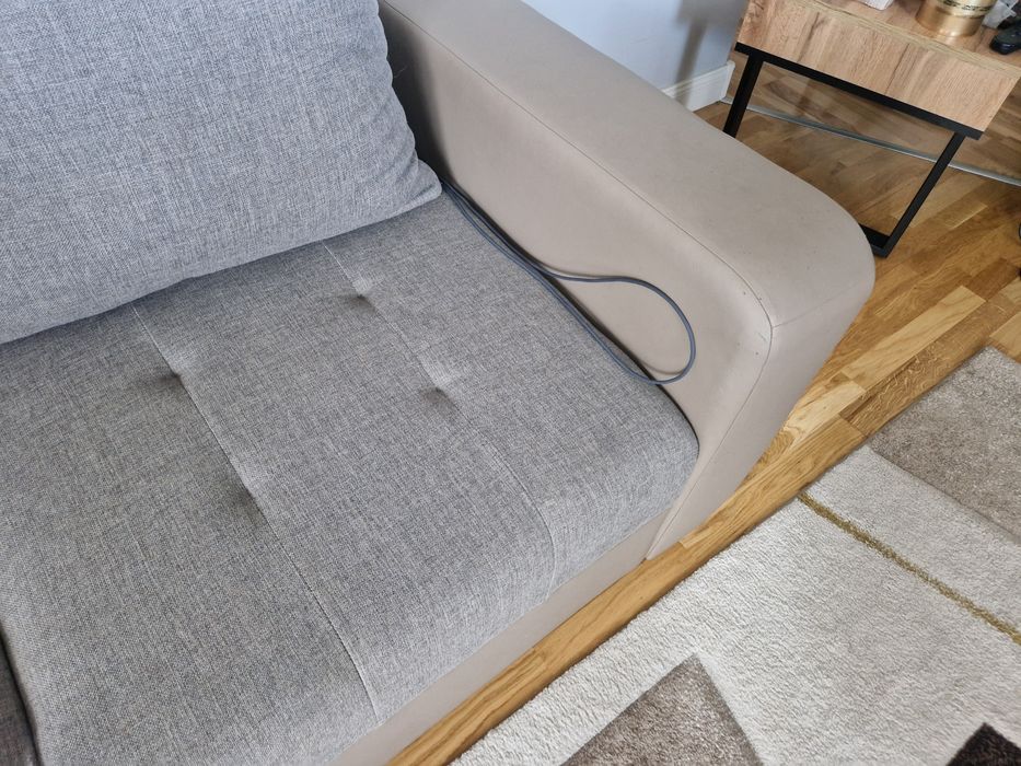 Narożnik rozkładany jasny BEZOWY-SZARY wygodny w bardzo dobrym STANIE