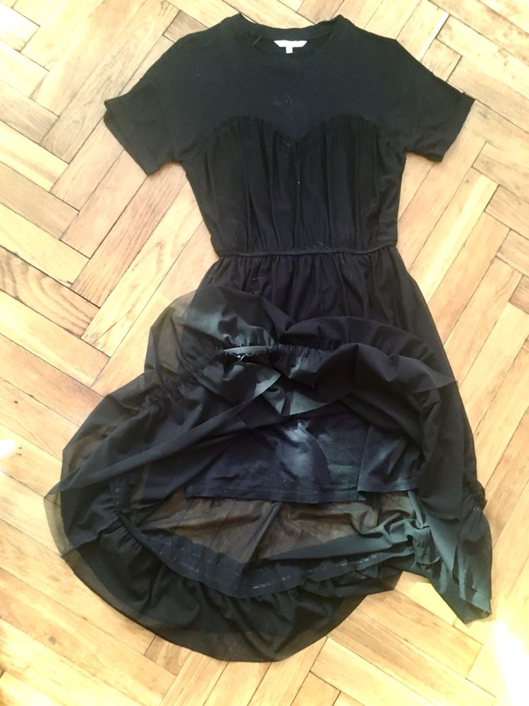 Sukienka czarna letnia tiulowa z podszewką vintage