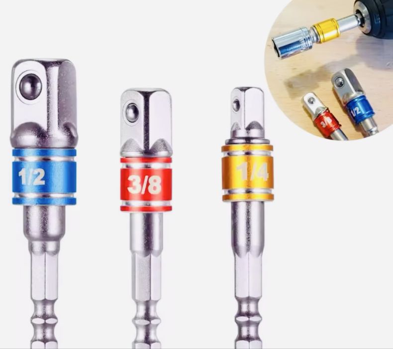 Набір перехідників адаптерів 3шт подовжувачів 1/4" 3/8" 1/2 нові міцні