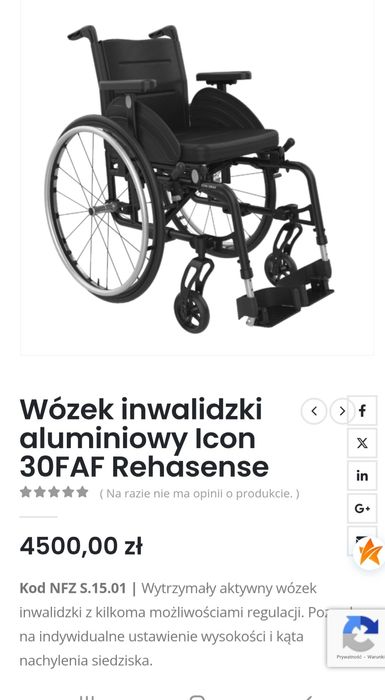 Aktywny wózek inwalidzki składany aluminiowy używany pół roku