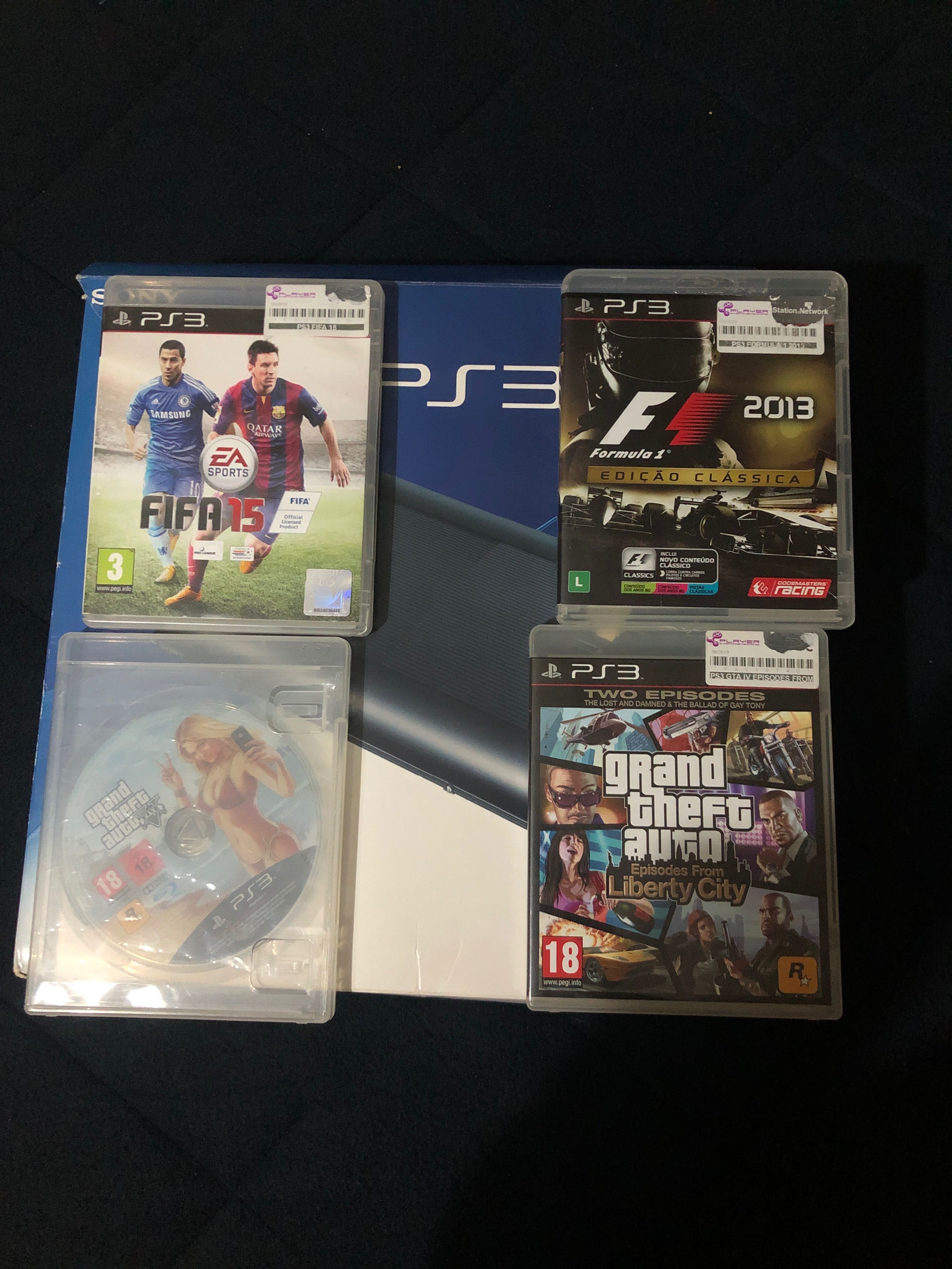 Ps3 / PlayStation 3 + 4 jogos  (Gta5 Gta4   Fórmula 1 2013 e FIFA 15