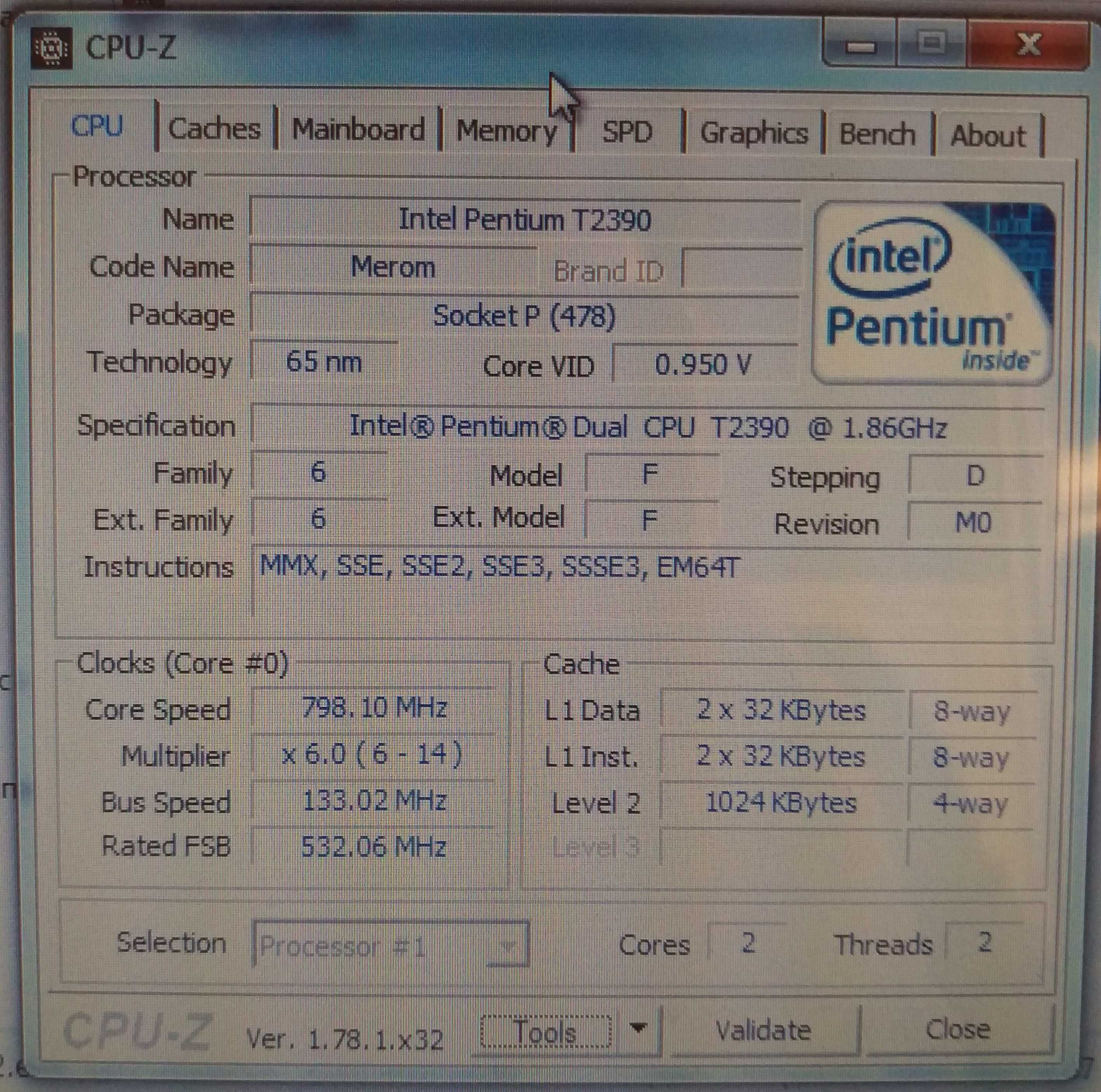 Процесор Intel Pentium DualCore T2390 (2х1.86 GHz)