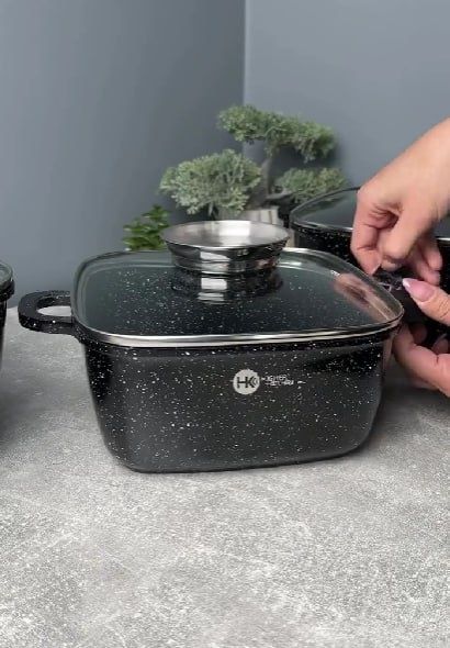 Набір каструль 3 шт з кришками, квадратні кастрюлі Higher Kitchen 302