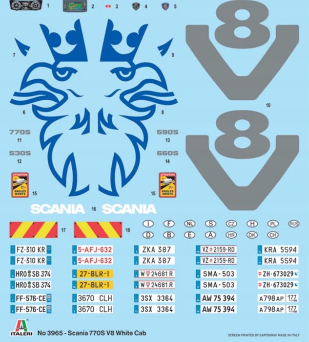 Italeri 3965 Ciężarówka Scania 770S V8 White Cab model skala 1/24