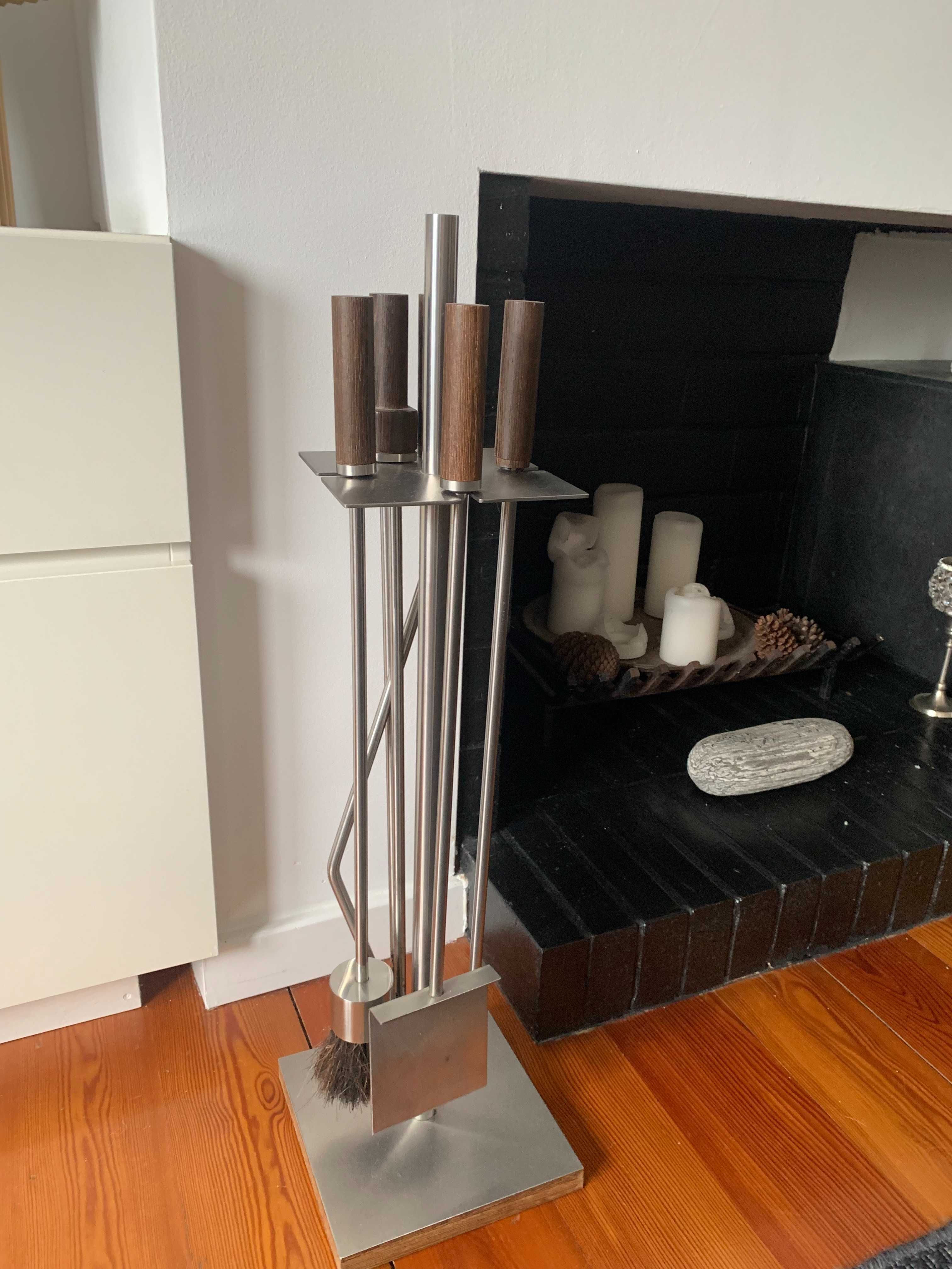 Conjunto de Utensílios para Lareira em Aço (quase novo)