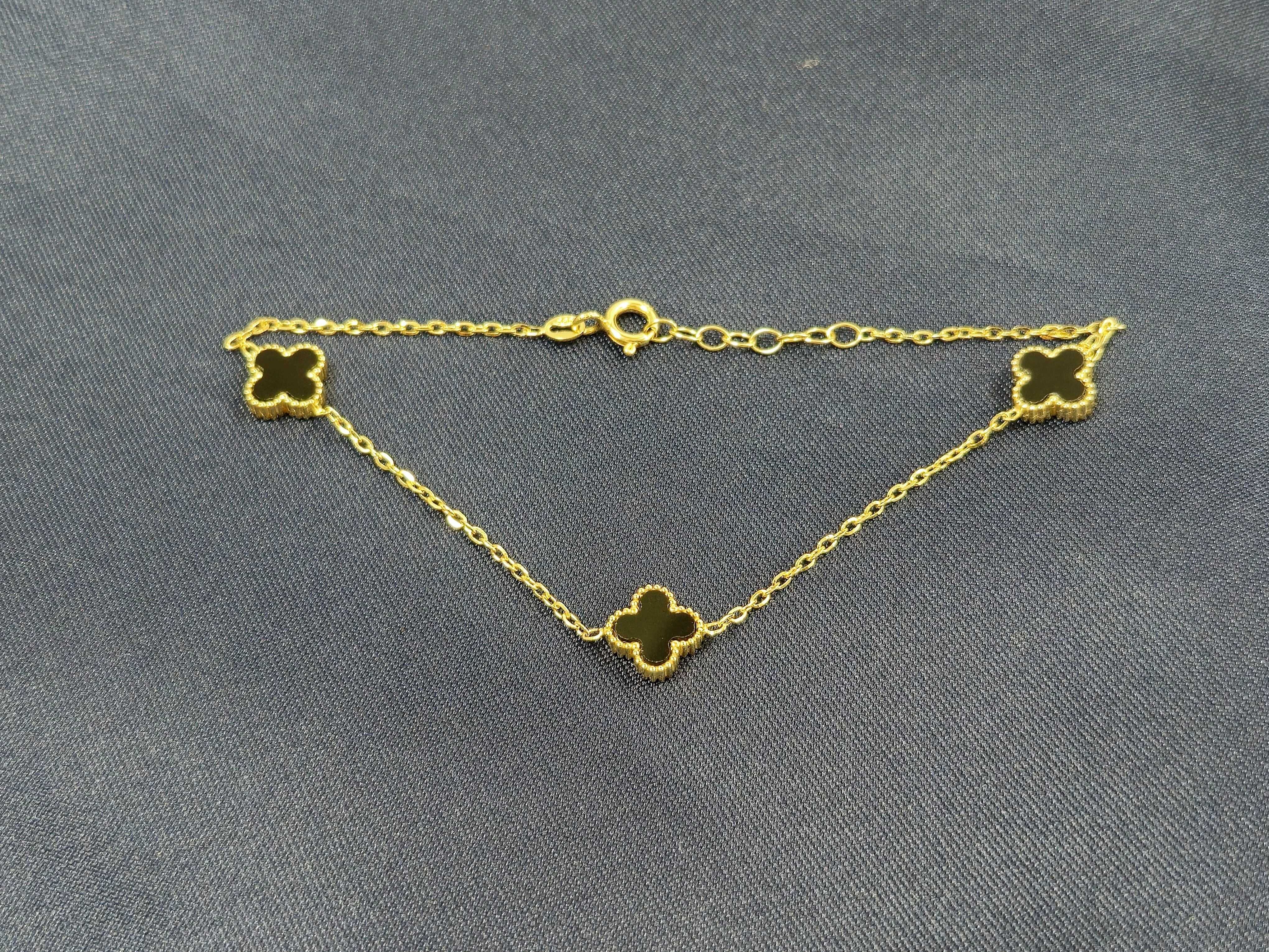 Złota bransoletka czarne kwiatki 585 2,84 g dłgość 19 cm