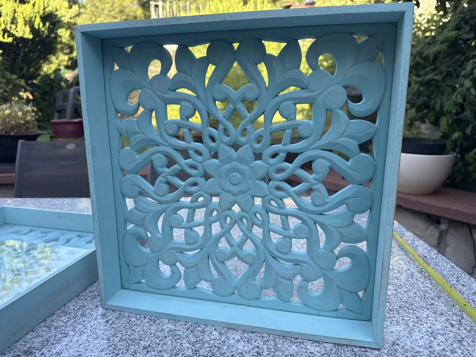 Taca ażurowa 2 tace z plyty drewnianej i szkla