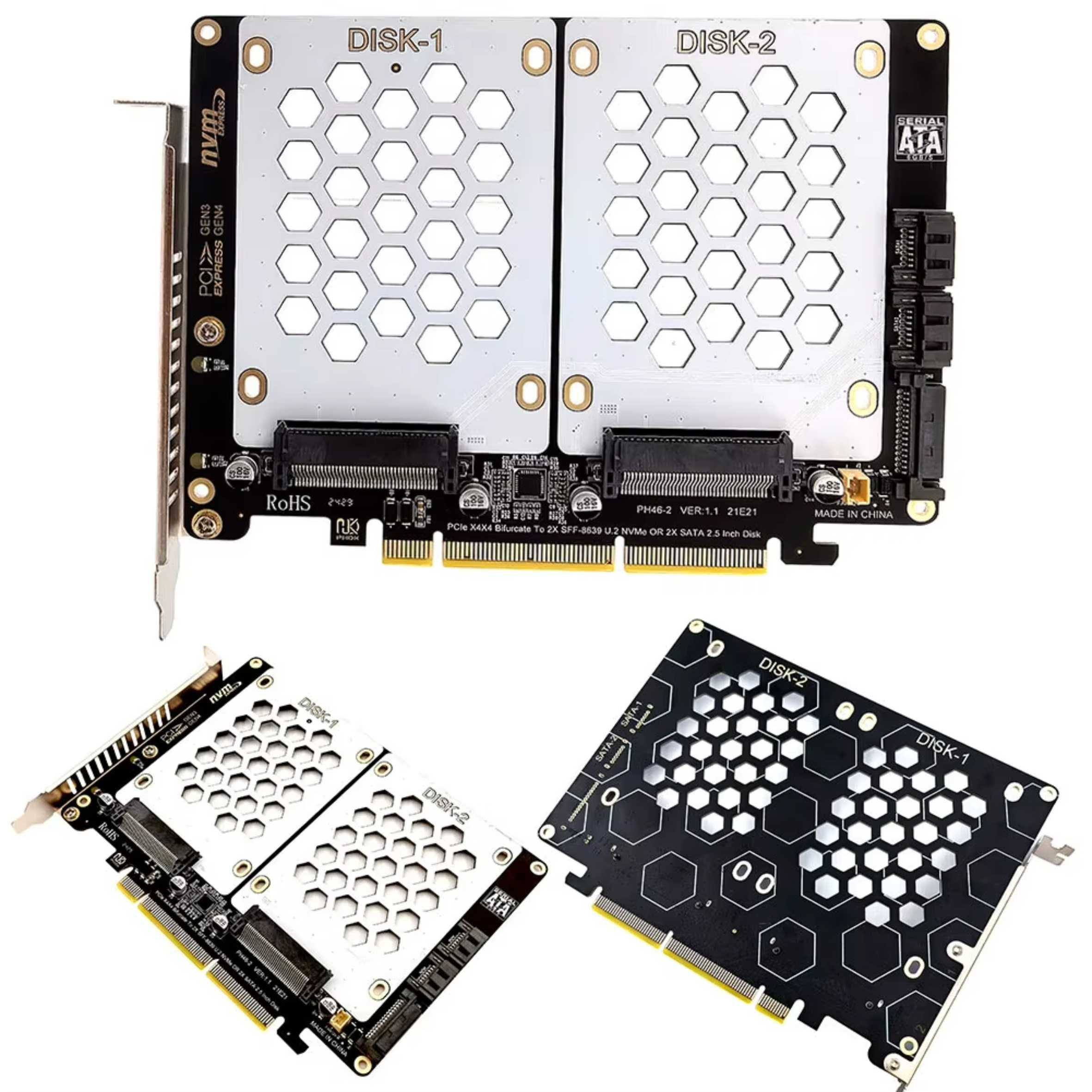 Адаптер SSD типа M.2 NGFF NVMe и U.2, U.3 SFF-8639 на PCI-e x1, x4, x8