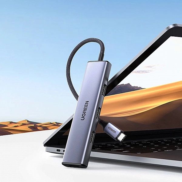 Ugreen rozdzielacz HUB USB Typ C - 4x USB 3.2 Gen 1 srebrny (CM473, 20