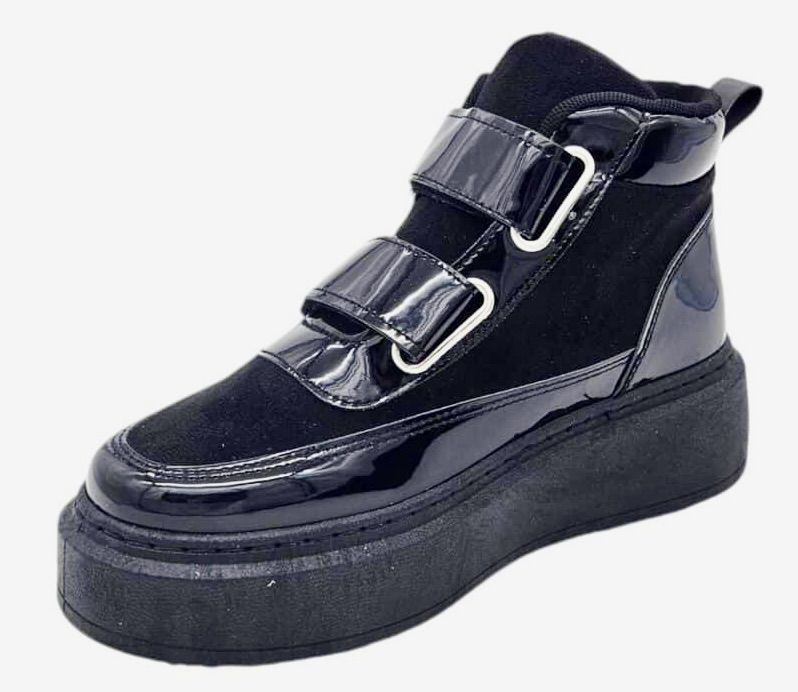 Buty damskie botki na platformie na rzepy r. 39 czarne lakierowane
