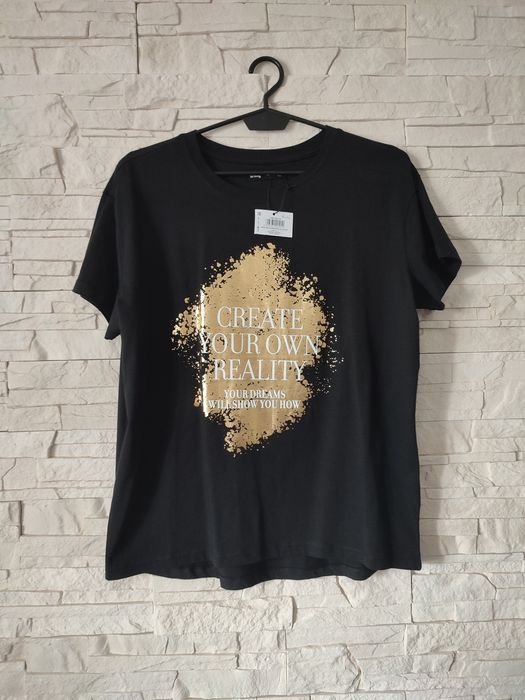 Nowa bluzka czarny t-shirt ze złotą grafiką