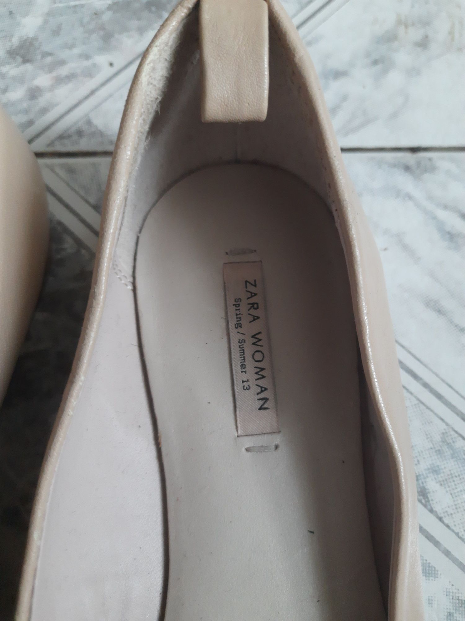 ZARA WOMAN beżowe skórzane baleriny 38