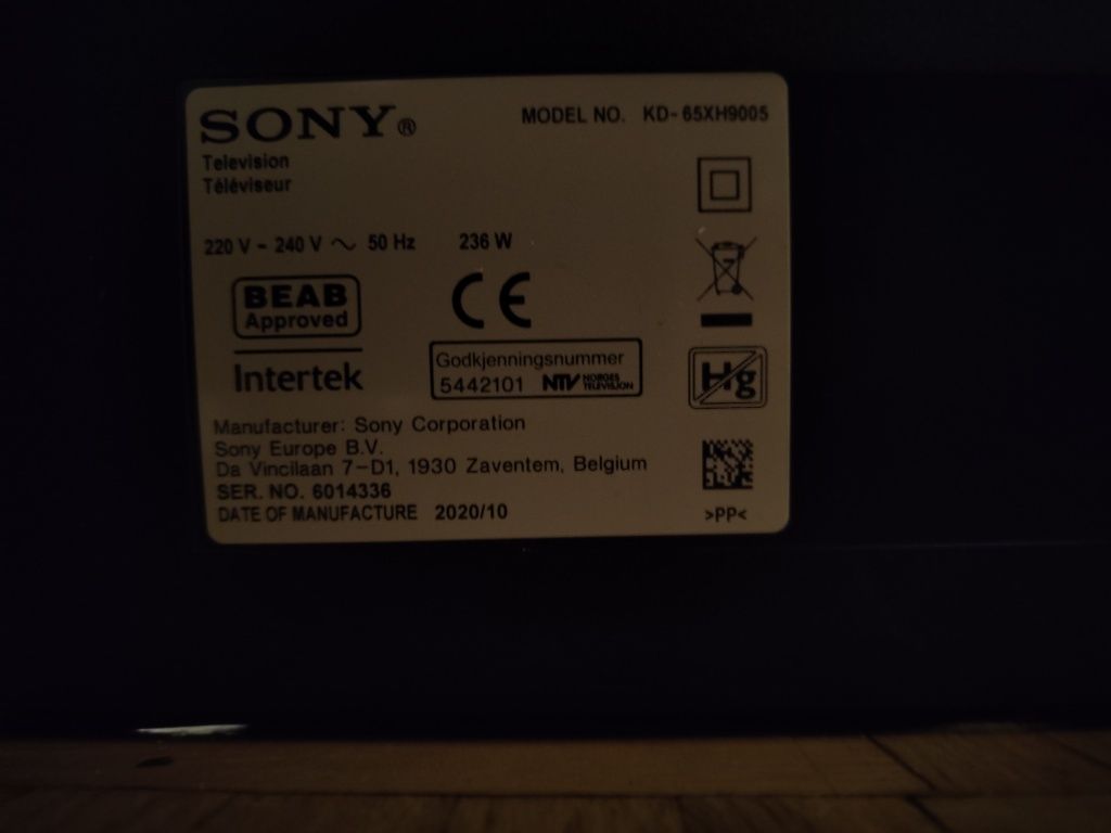 sony kd-65xh9005 uszkodzony